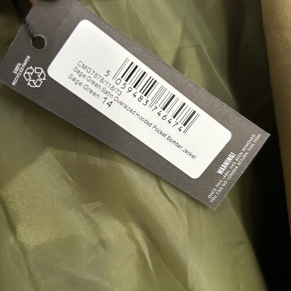 Pretty Little Thing Army Green Cropped Satin Oversized Bomber Jacket 4 / 10 NWT - Picture 4 of 8